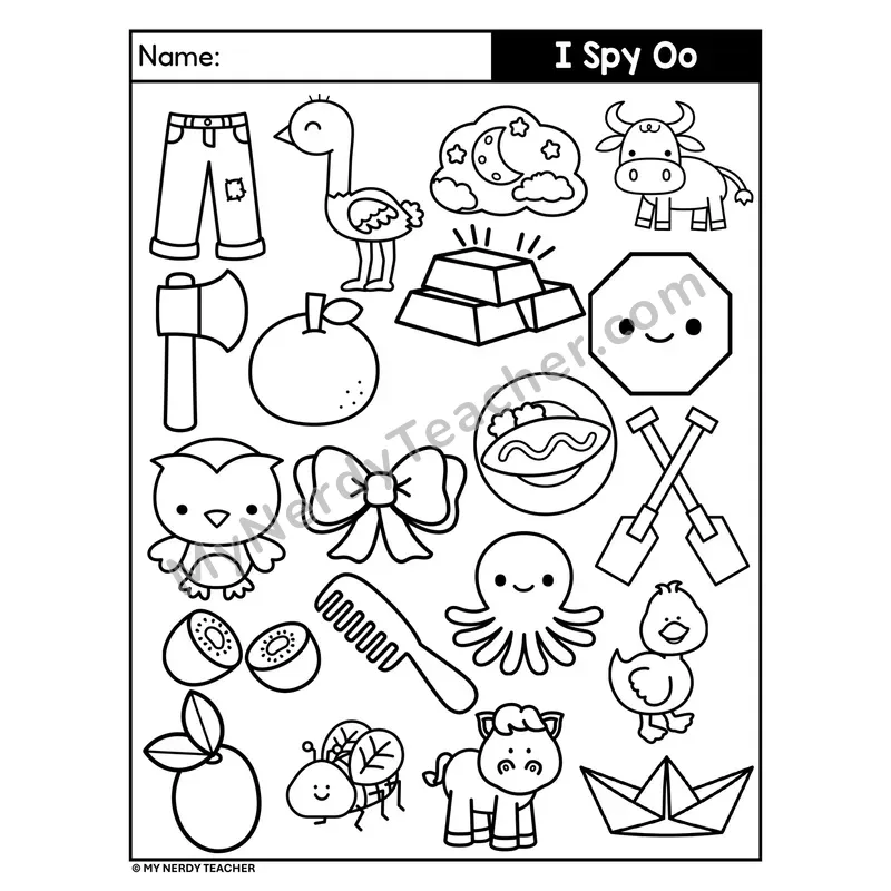 I Spy Letter O Beginning Sounds Coloring Page