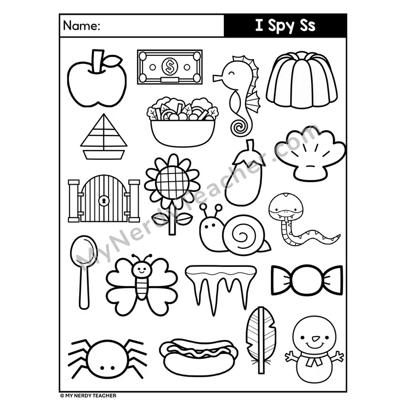 I Spy Letter S Beginning Sounds Coloring Page