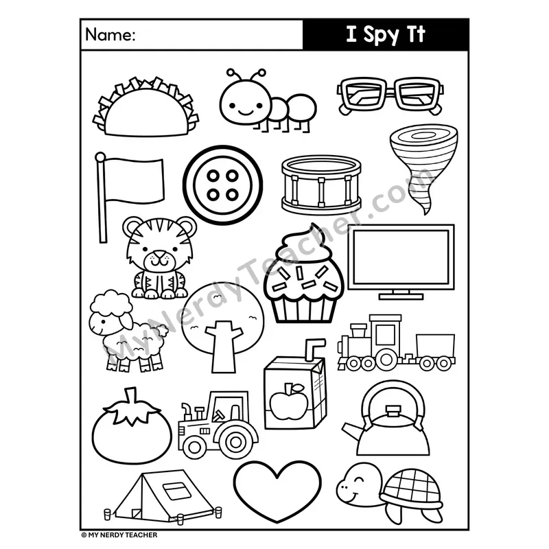 I Spy Letter T Beginning Sounds Coloring Page