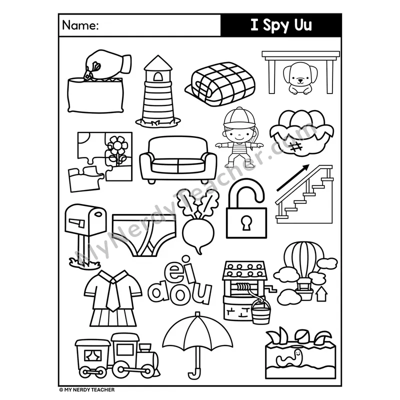 I Spy Letter U Beginning Sounds Coloring Page