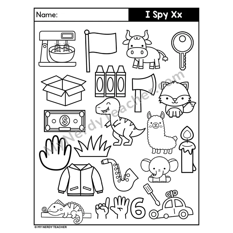 I Spy Letter X Beginning Sounds Coloring Page