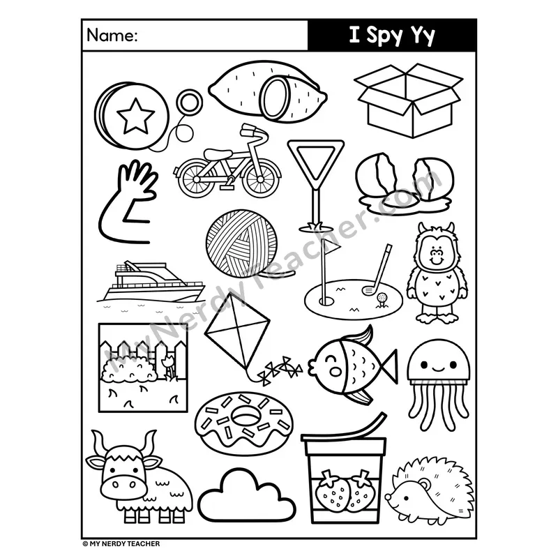 I Spy Letter Y Beginning Sounds Coloring Page