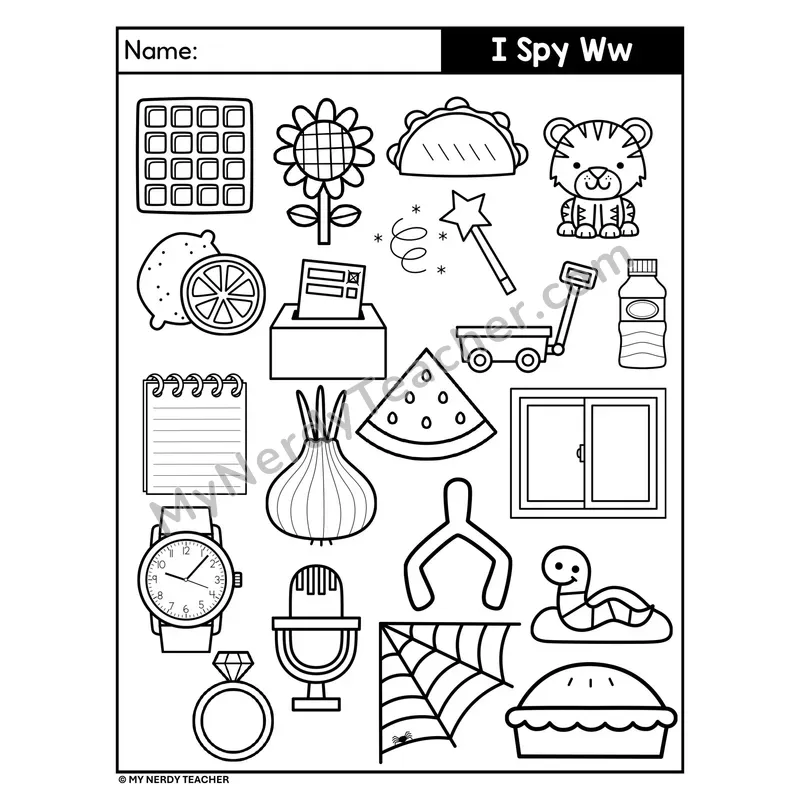 I Spy Letter W Beginning Sounds Coloring Page