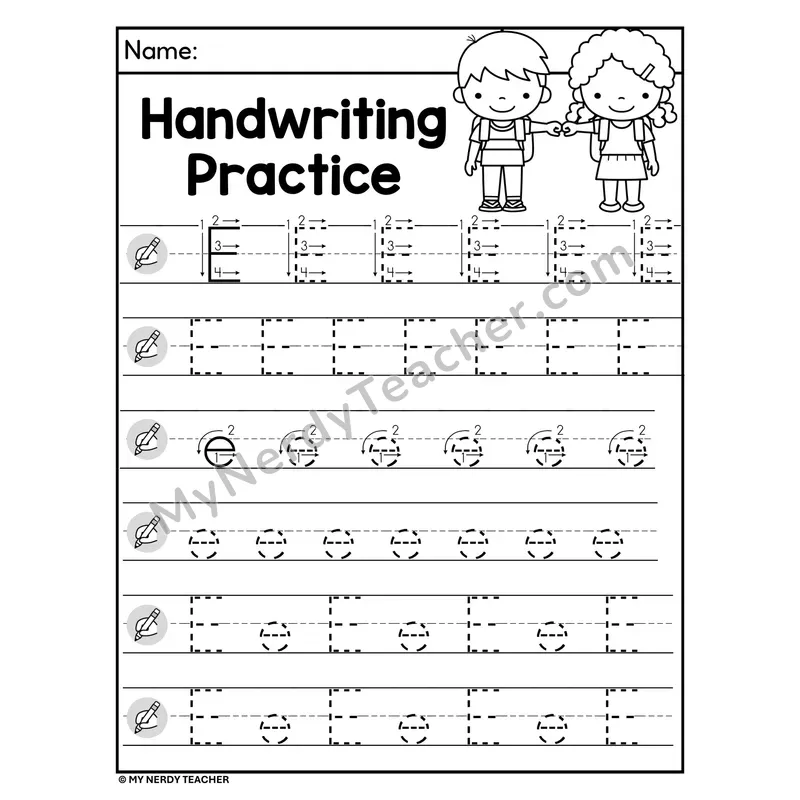Letter E Handwriting Practice — Uppercase and Lowercase