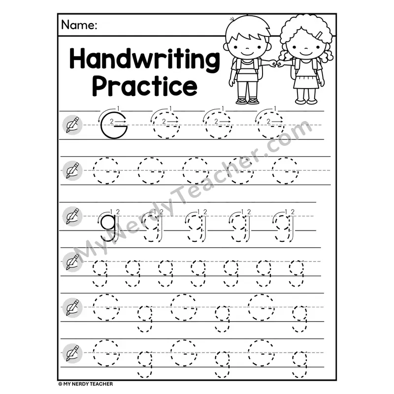 Letter G Handwriting Practice — Uppercase and Lowercase