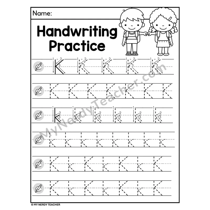 Letter K Handwriting Practice — Uppercase and Lowercase