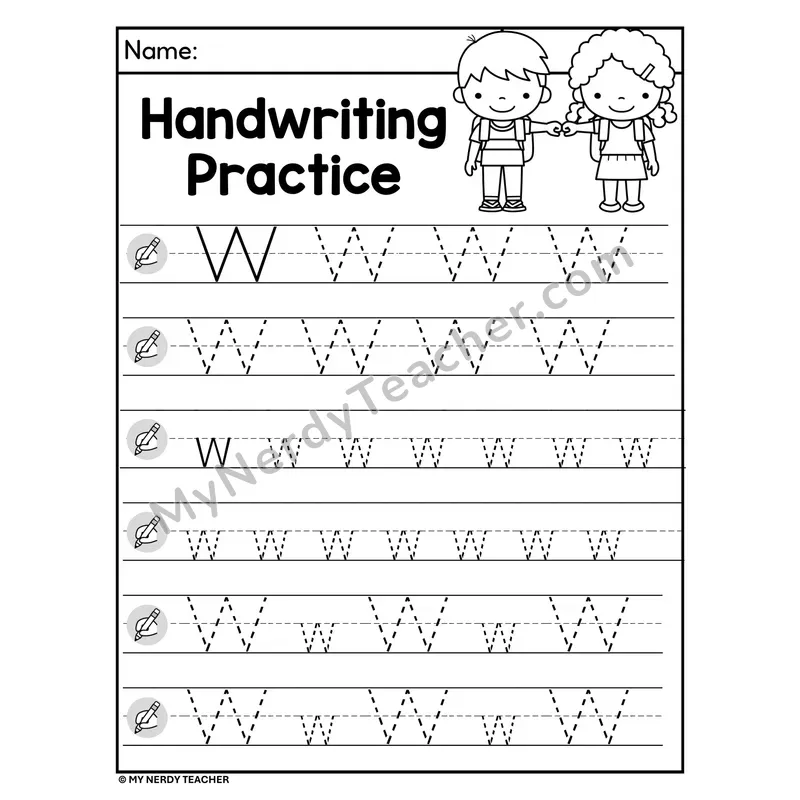 Letter W Handwriting Practice — Uppercase and Lowercase