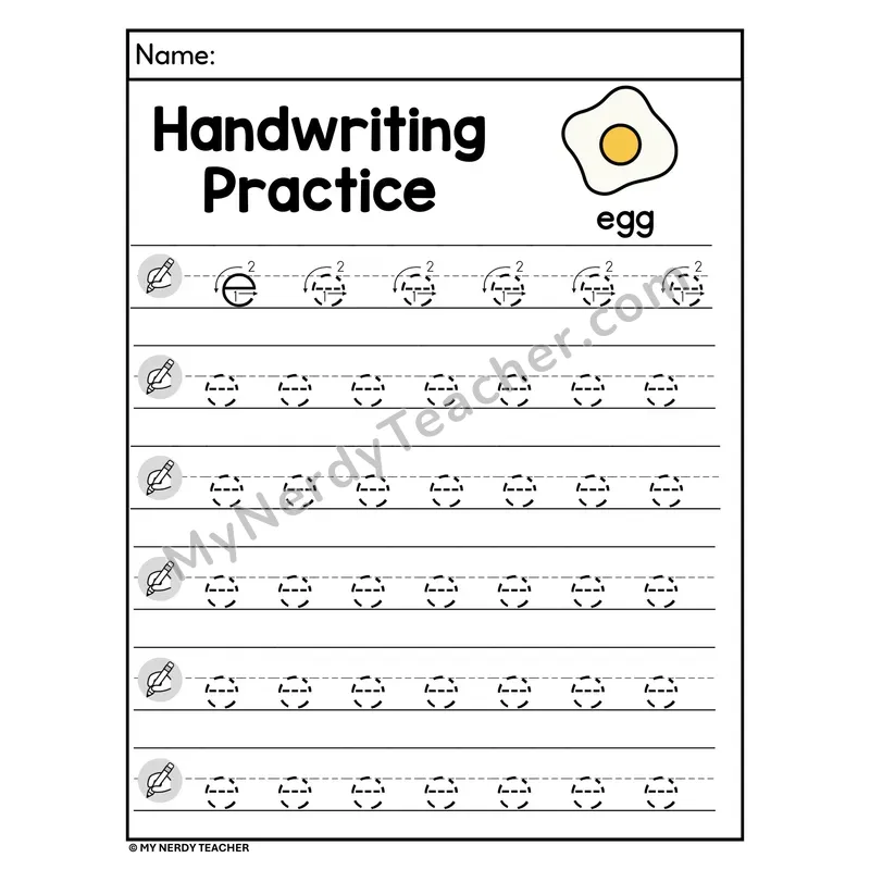 Lowercase Letter e Handwriting Practice Worksheet