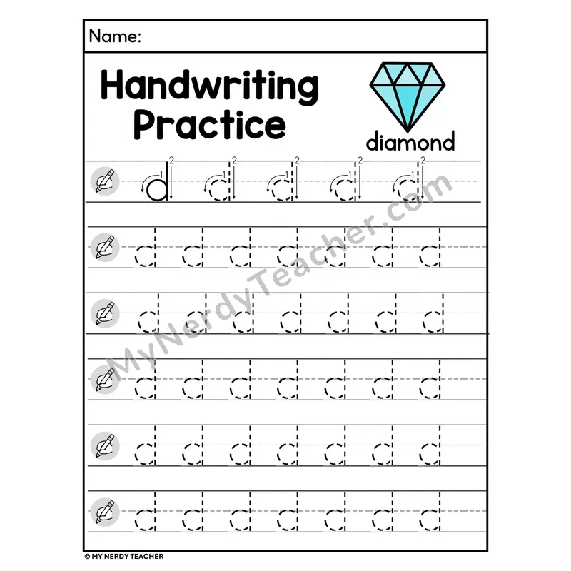 Lowercase Letter d Handwriting Practice Worksheet