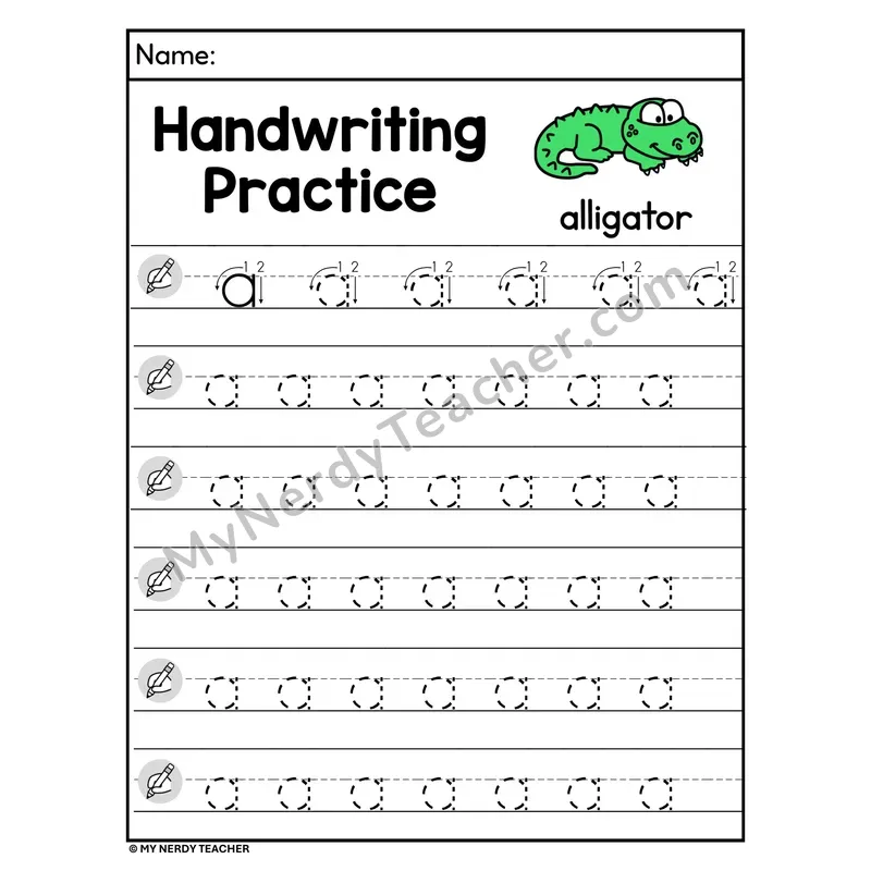 Lowercase Letter a Handwriting Practice Worksheet