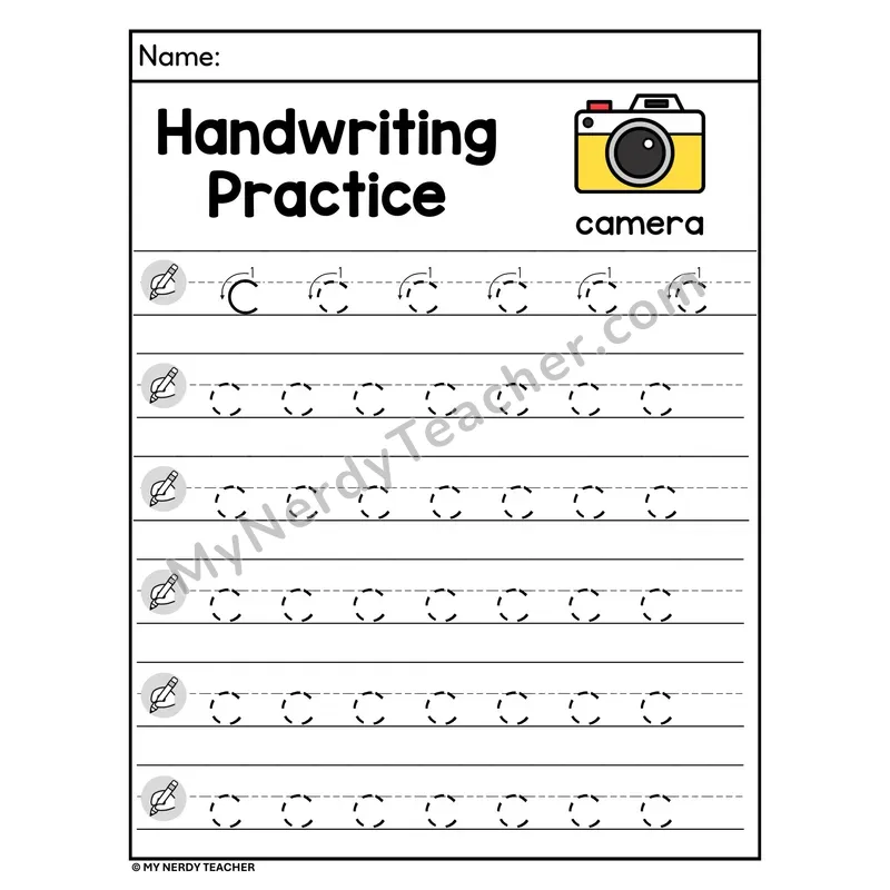 Lowercase Letter c Handwriting Practice Worksheet