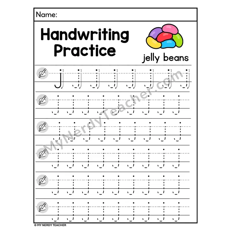 Lowercase Letter j Handwriting Practice Worksheet