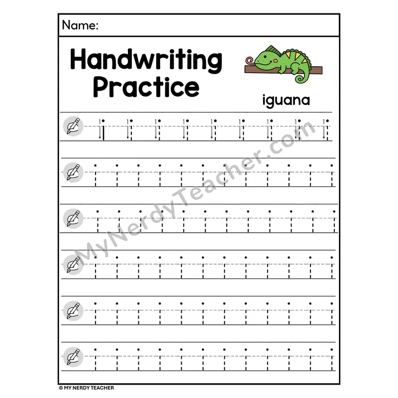 Lowercase Letter i Handwriting Practice Worksheet
