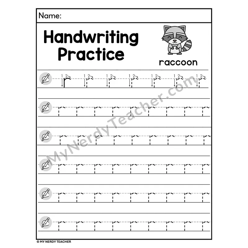 Lowercase Letter r Handwriting Practice Worksheet