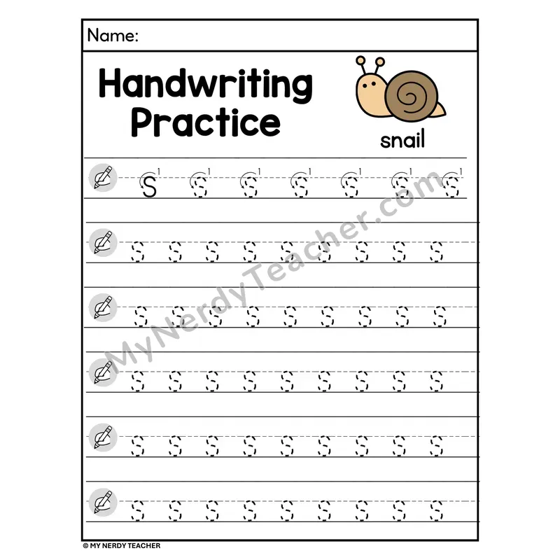 Lowercase Letter s Handwriting Practice Worksheet