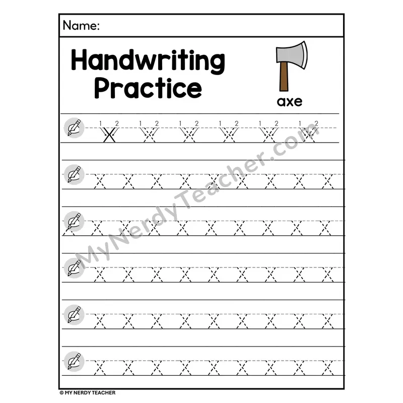 Lowercase Letter x Handwriting Practice Worksheet