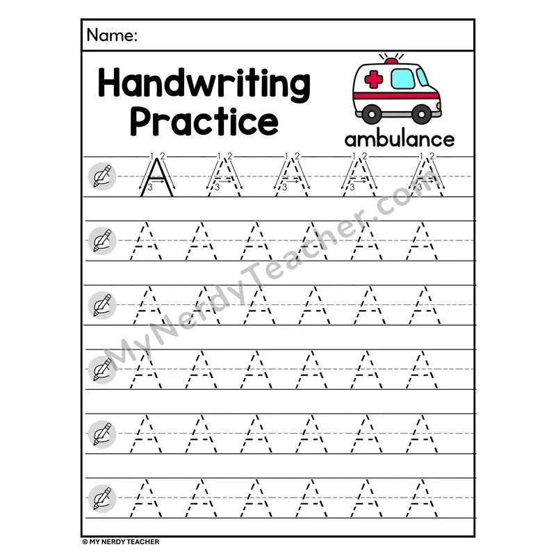 Uppercase Letter A Handwriting Practice Worksheet