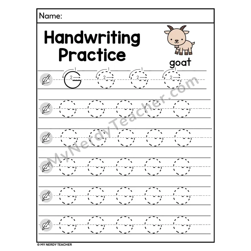 Uppercase Letter G Handwriting Practice Worksheet