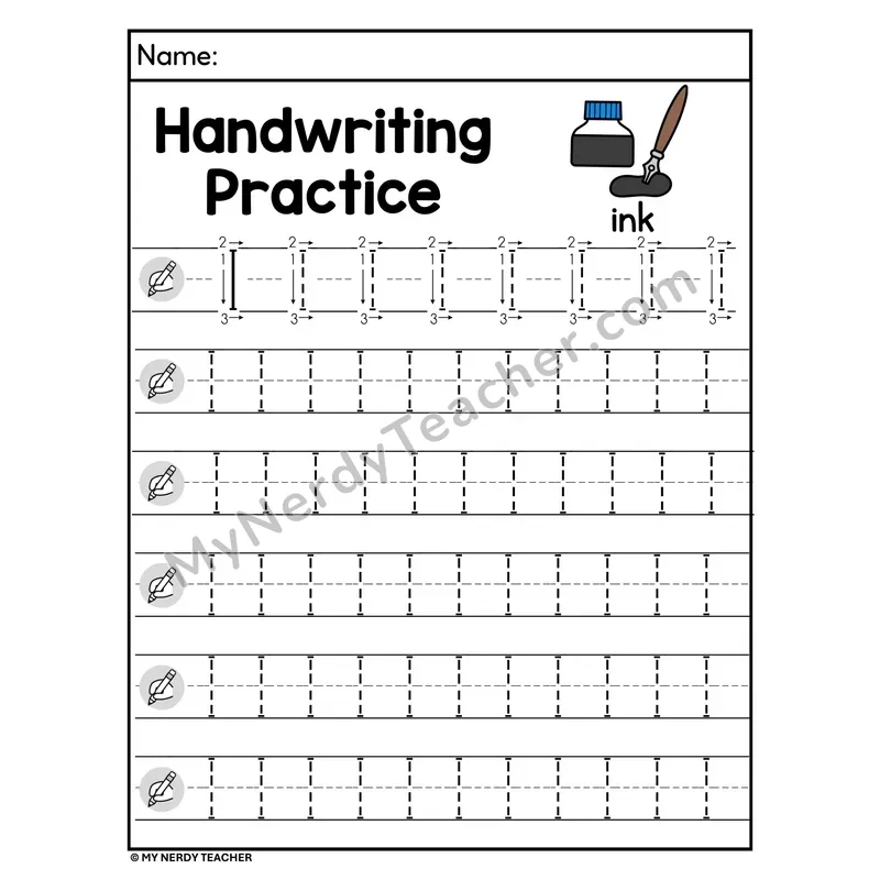 Uppercase Letter I Handwriting Practice Worksheet