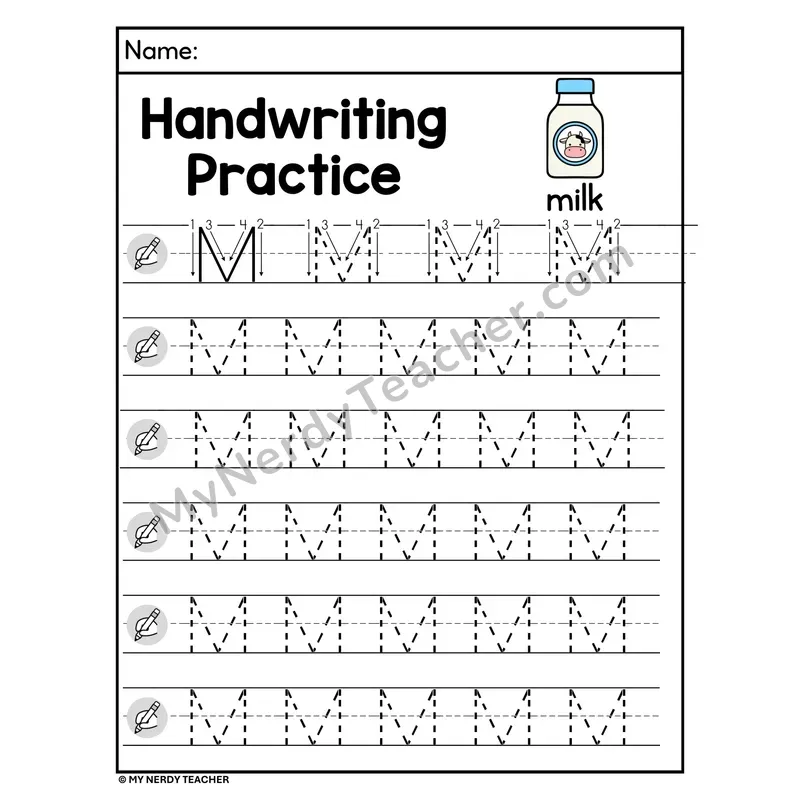 Uppercase Letter M Handwriting Practice Worksheet