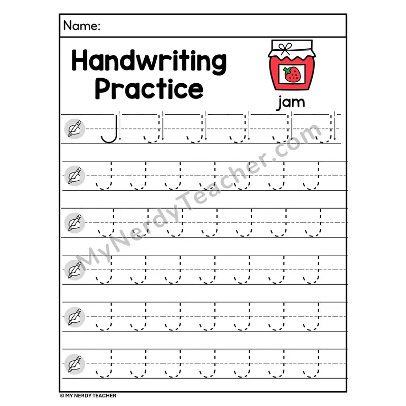 Uppercase Letter J Handwriting Practice Worksheet