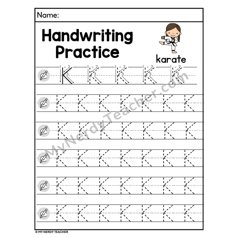 Uppercase Letter K Handwriting Practice Worksheet
