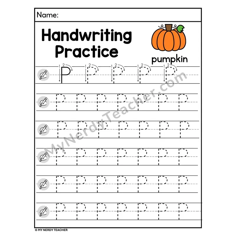 Uppercase Letter P Handwriting Practice Worksheet