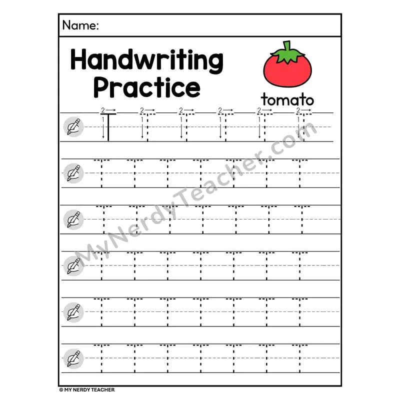 Uppercase Letter T Handwriting Practice Worksheet