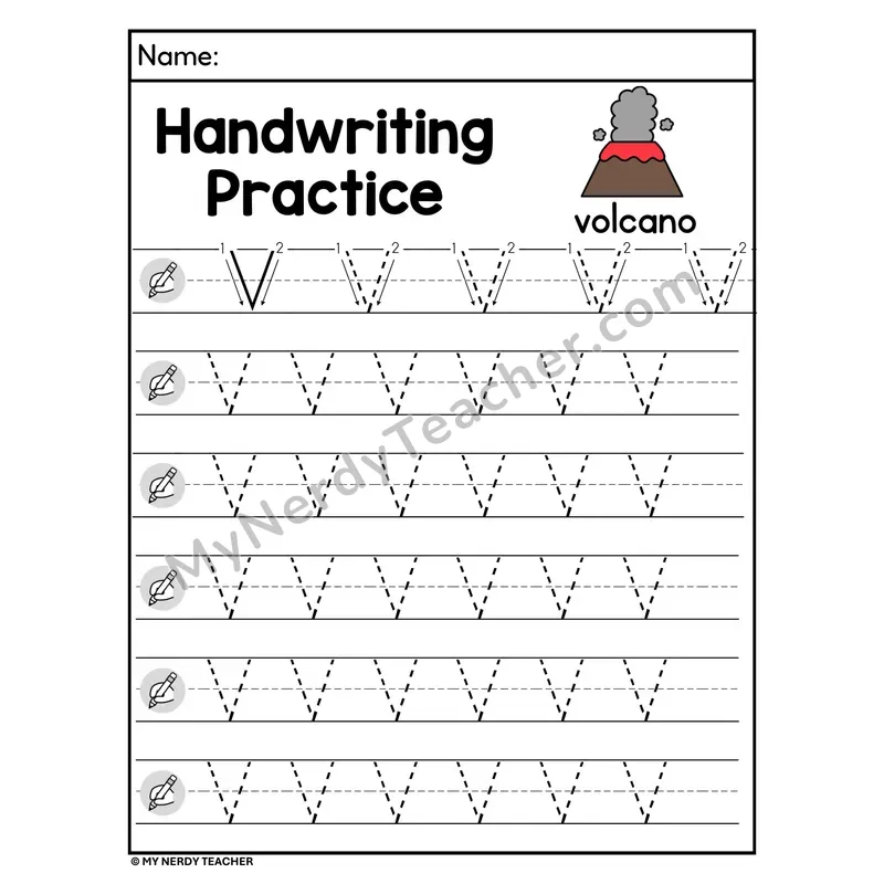 Uppercase Letter V Handwriting Practice Worksheet