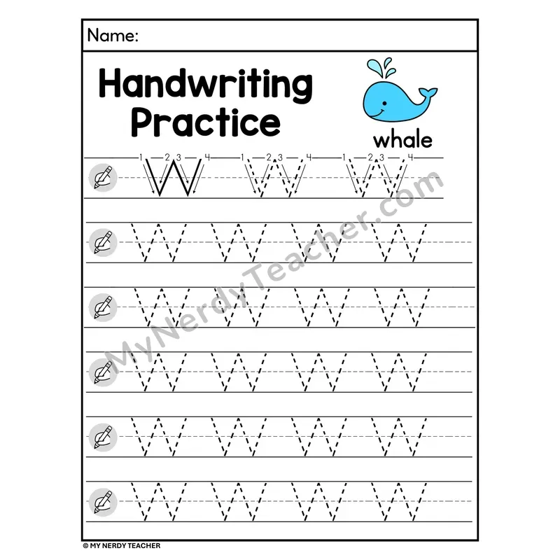 Uppercase Letter W Handwriting Practice Worksheet