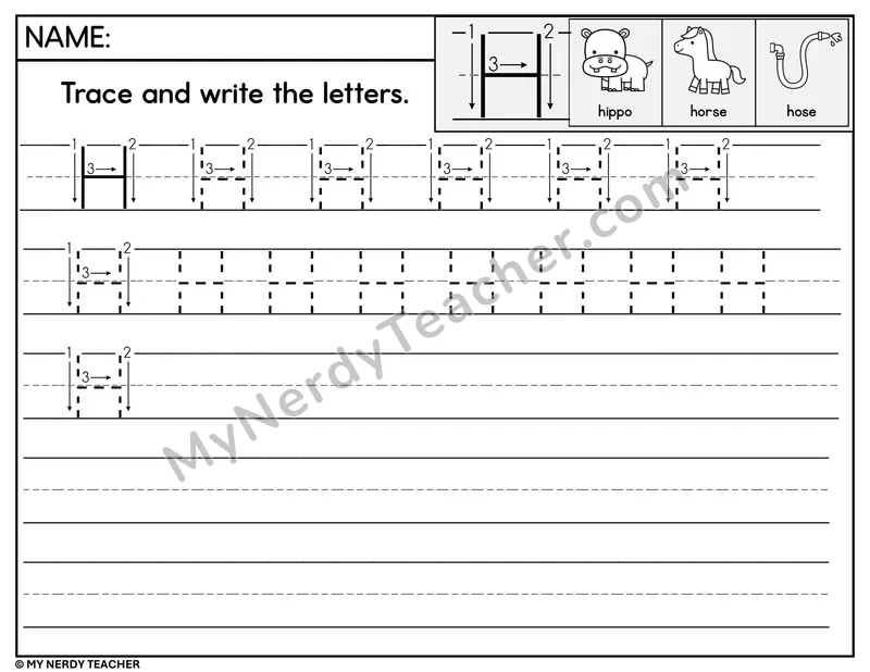 Uppercase H Tracing and Writing — Stroke Order Practice