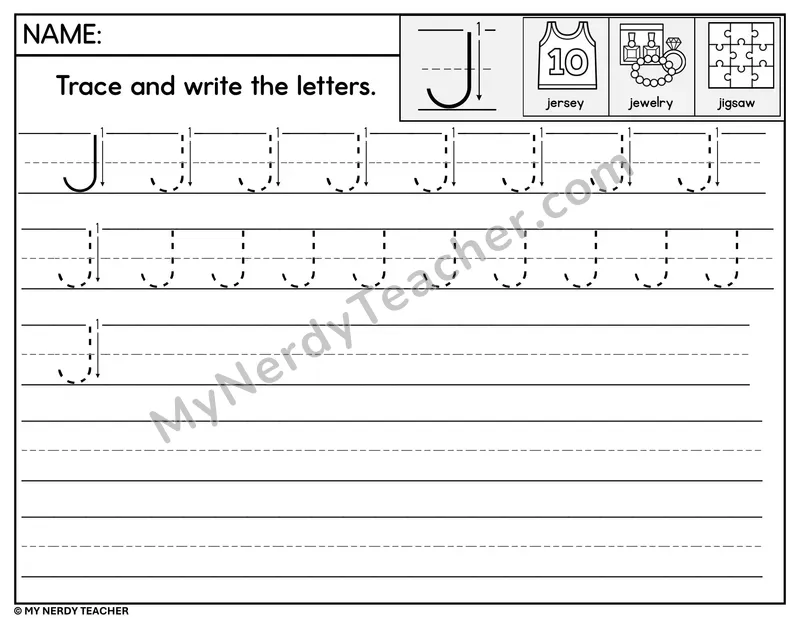 Uppercase J Tracing and Writing — Stroke Order Practice