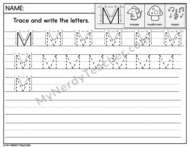 Uppercase M Tracing and Writing — Stroke Order Practice