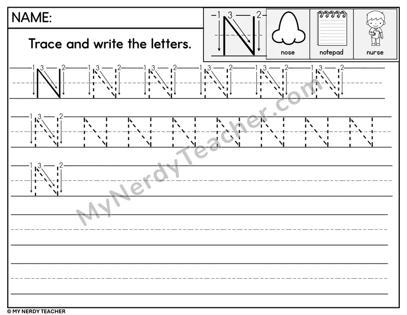 Uppercase N Tracing and Writing — Stroke Order Practice
