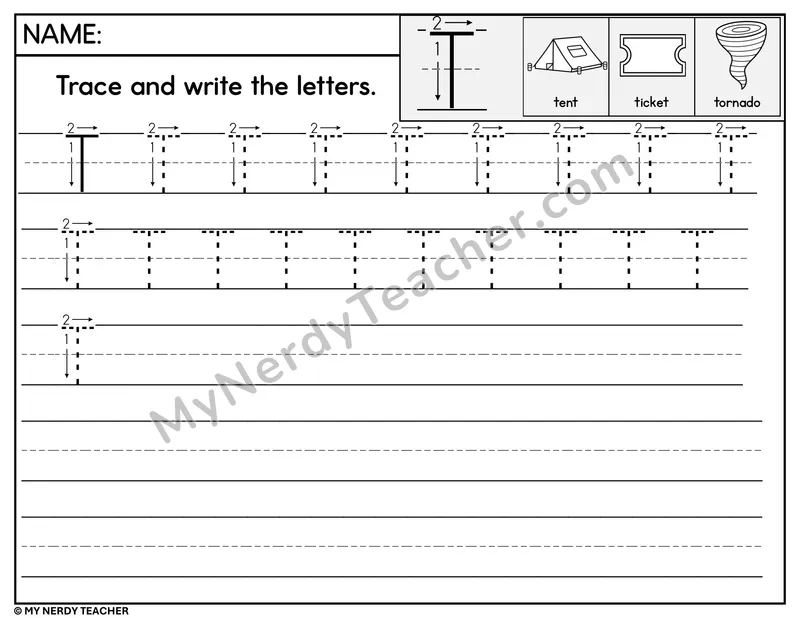 Uppercase T Tracing and Writing — Stroke Order Practice