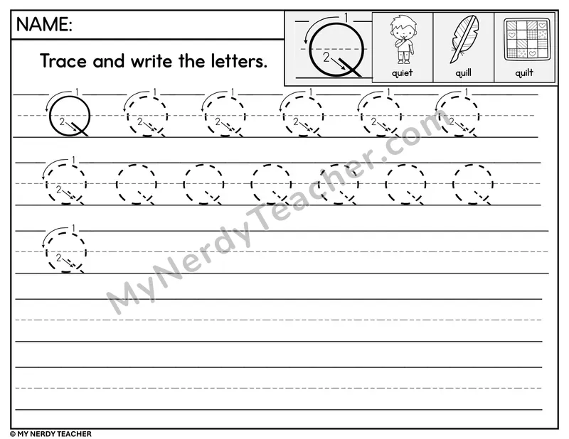 Uppercase Q Tracing and Writing — Stroke Order Practice
