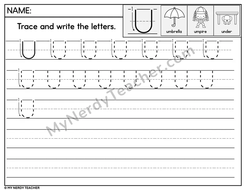 Uppercase U Tracing and Writing — Stroke Order Practice