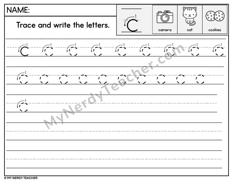 Lowercase c Tracing and Writing — Stroke Order Practice