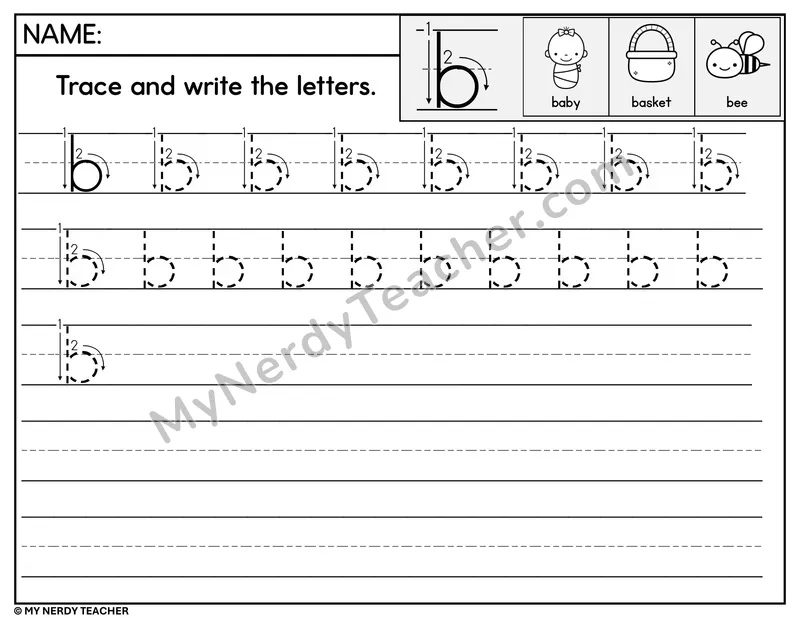 Lowercase b Tracing and Writing — Stroke Order Practice