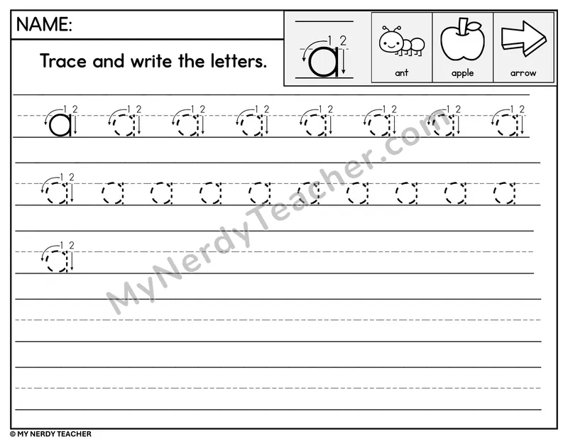 Lowercase a Tracing and Writing — Stroke Order Practice