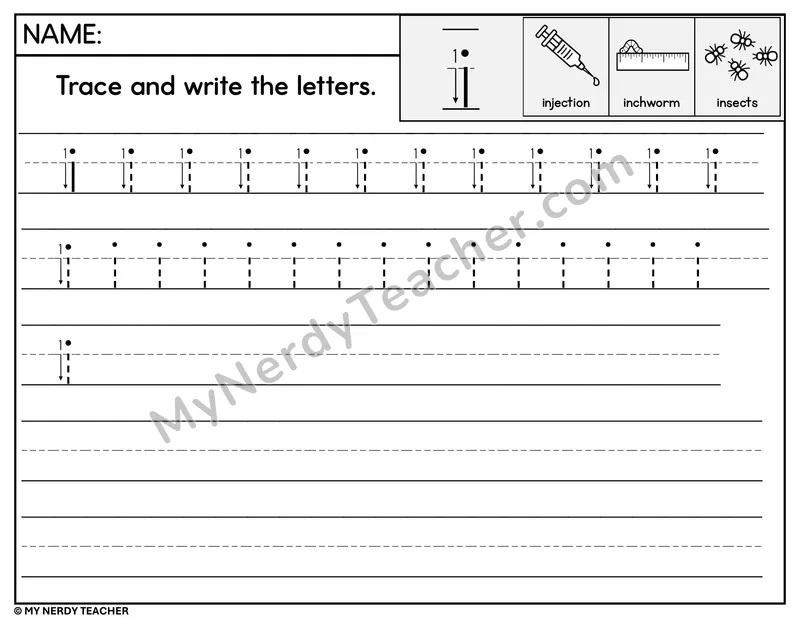 Lowercase i Tracing and Writing — Stroke Order Practice
