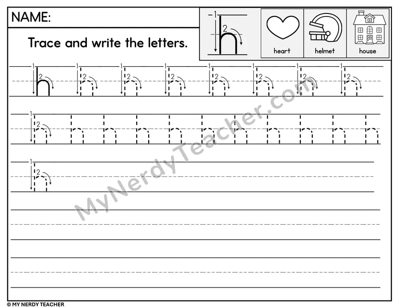 Lowercase h Tracing and Writing — Stroke Order Practice
