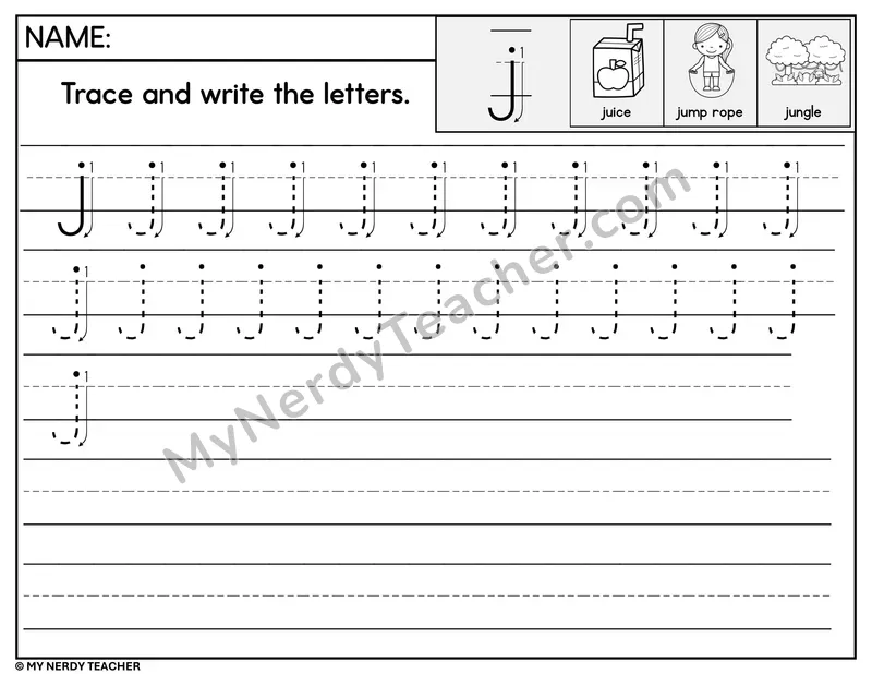 Lowercase j Tracing and Writing — Stroke Order Practice