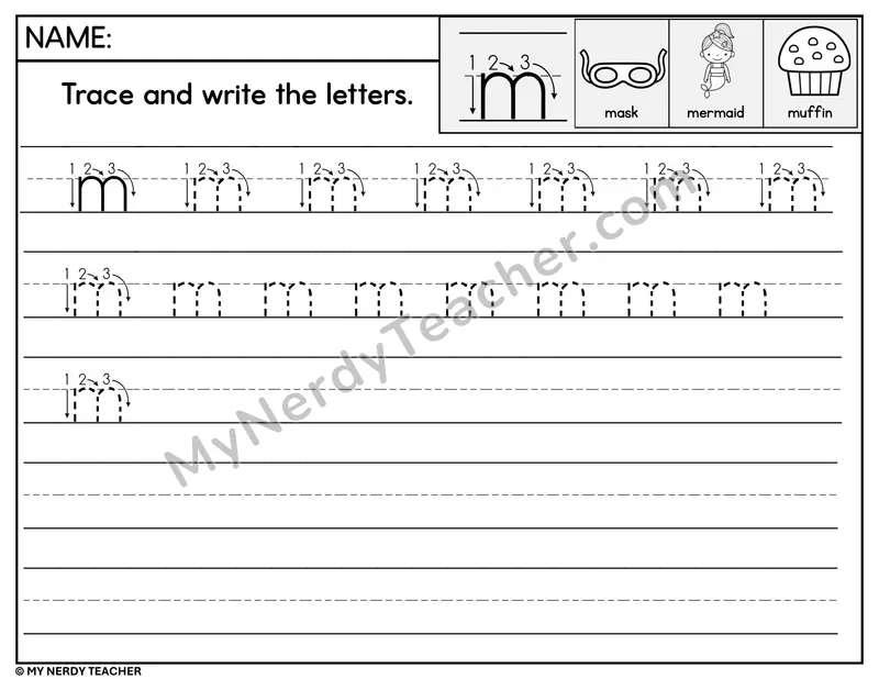 Lowercase m Tracing and Writing — Stroke Order Practice
