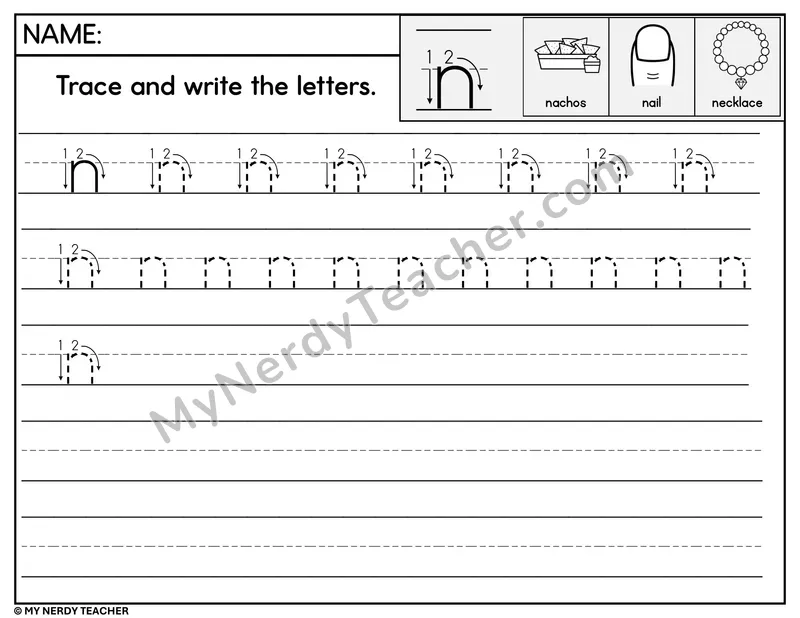 Lowercase n Tracing and Writing — Stroke Order Practice