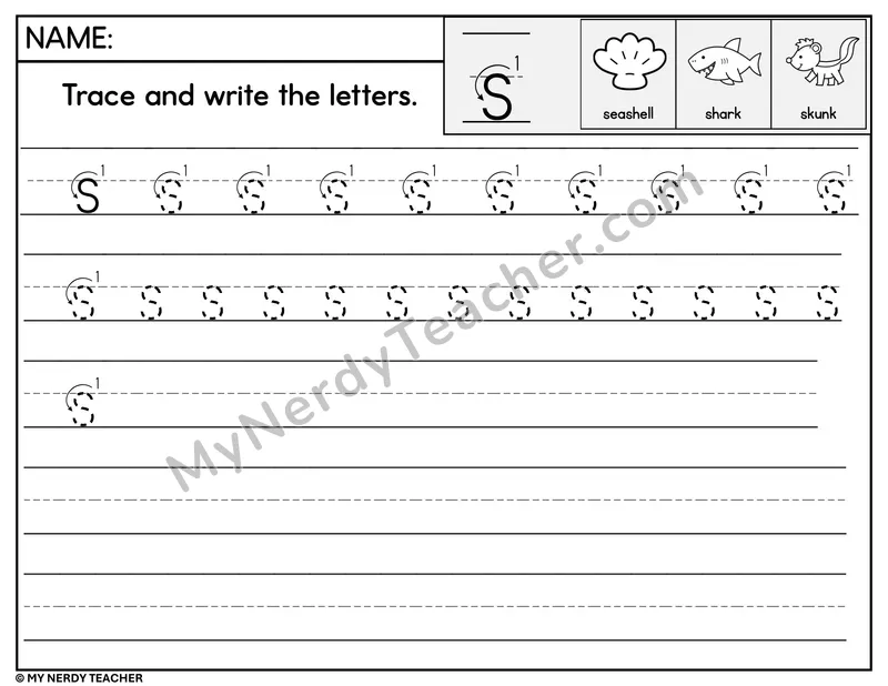 Lowercase s Tracing and Writing — Stroke Order Practice