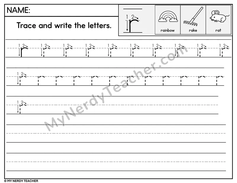 Lowercase r Tracing and Writing — Stroke Order Practice