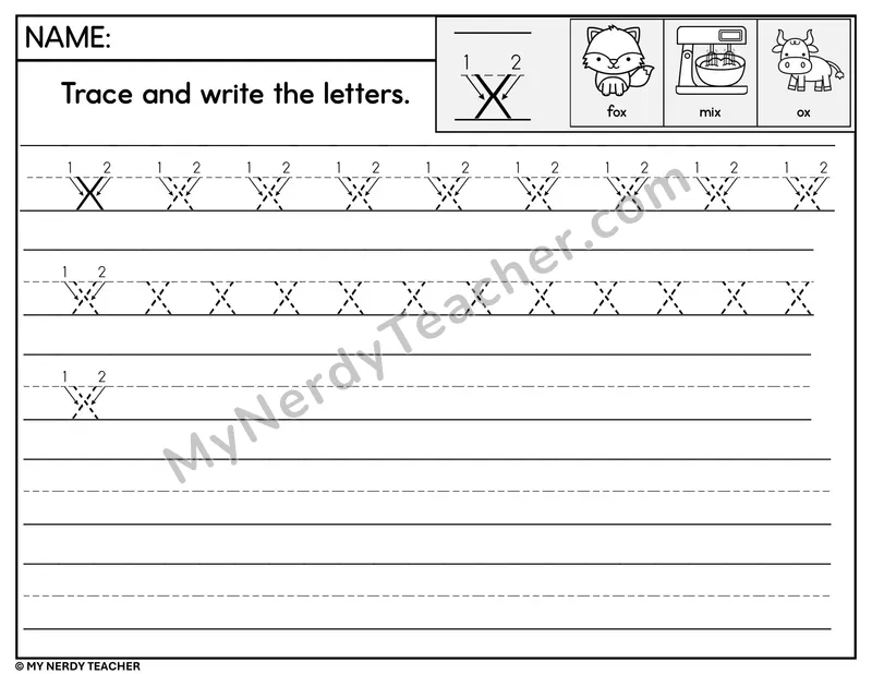 Lowercase x Tracing and Writing — Stroke Order Practice