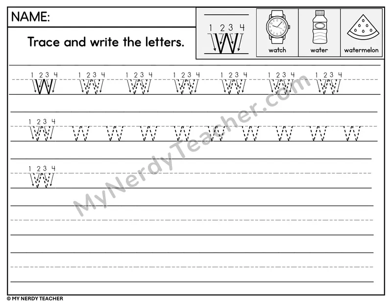 Lowercase w Tracing and Writing — Stroke Order Practice