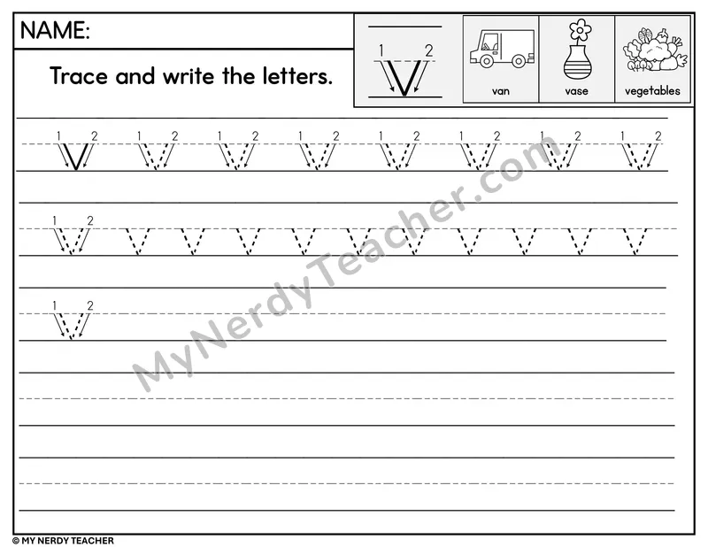 Lowercase v Tracing and Writing — Stroke Order Practice